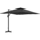 Outsunny Grey Hydraulic Cantilever Parasol with Cross Base 3m