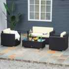 Outsunny 4 Seater Black and White PE Rattan Sofa Lounge Set
