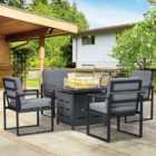 Outsunny 4 Seater Grey Aluminium Outdoor Dining Set with Gas Fire Pit Table