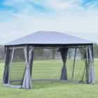 Outsunny 4 x 3m Grey Pavilion Patio Shelter with Curtains