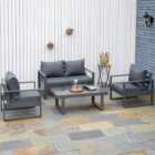 Outsunny 4 Seater Dark Grey Aluminium Garden Lounge Sofa Set