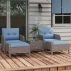 Outsunny 2 Seater Blue Rattan Lounge Set with Foot Stool