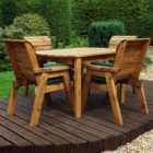 Charles Taylor Solid Wood 4 Seater Rectangle Outdoor Dining Set with Green Cushions