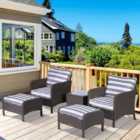 Outsunny 2 Seater Dark Grey Striped Rattan Lounge Set with Footstools
