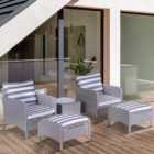 Outsunny 2 Seater Light Grey Striped Rattan Lounge Set with Foot Stool