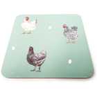 Set of 6 Farm Chicken Coasters - Green