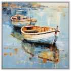 Wooden Boat On The Water Framed Art - Blue
