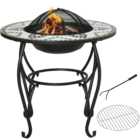 Outsunny 3 in 1 Mosaic Fire Pit with BBQ Grill and Spark Screen