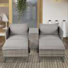 Outsunny 2 Seater Grey Rattan Lounge Set with Foot Stool