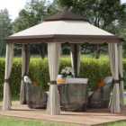 Outsunny 3.4m Beige Steel Gazebo Canopy Party Tent with Netting