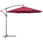 Outsunny Wine Red Crank Handle Cantilever Parasol with Cross Base 3m