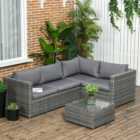Outsunny 4 Seater Grey Rattan Corner Sofa Set with Coffee Table
