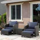 Outsunny 2 Seater Deep Coffee Rattan Chair and Stool Set with Side Table