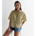 Light Green Linen-Cotton Short Sleeve Boxy Shirt