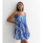 Blue Abstract Stripe Tiered Mini Dress