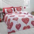 Rapport Home Scandi Heart Double Red Brushed Cotton Reversible Duvet Set