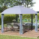 Outsunny 4 x 4.7m Grey Steel Frame 2 Tier Roof Gazebo with Mesh Curtains