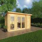 Mercia 4.1m x 3m Studio Pent Log Cabin With Side Shed