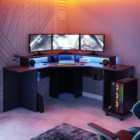 Recoil Quartz LED Corner Gaming Desk Black