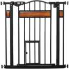 PawHut Black 74-80cm Pine and Metal Pet Safety Gate with Cat Door
