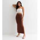 Petite Brown Jersey Split Hem Midi Skirt