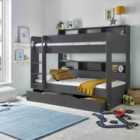 Bedmaster Oliver Onyx Grey Storage Bunk Bed With Drawer And Pocket Sprung Mattresses