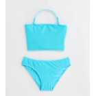Girls Blue Textured Bandeau Bikini Set