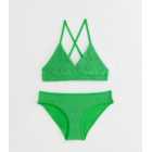 Girls Green Crochet Triangle Bikini Set
