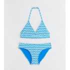 Girls Blue Zig Zag Halter Bikini Set
