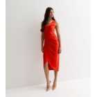 Red Cowl Neck Ruched Side Midi Dress
