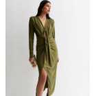 Olive Plunge Long Sleeve Bodycon Midi Dress