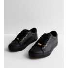 Wide Fit Black Leather-Look Lace Up Trainers