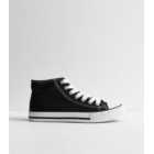 Wide Fit Black Canvas High Top Lace Up Trainers