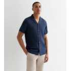 Navy Linen Blend Short Sleeve Shirt
