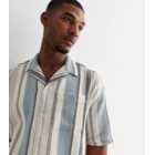 Blue Stripe Textured Cotton Short Sleeve Shirt