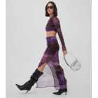 WKNDGIRL Purple Abstract Print Mesh Maxi Skirt