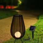 Nutmeg Solar Metal Lantern With Mesh & Ball Light Small