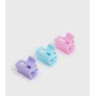 Girls 3 Pack Lilac Blue and Pink Rectangle Mini Bulldog Claw Clips
