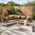 Furniturebox Bermuda Wood Effect, Olive and White Metal 6 Seater Outdoor Sofa Set