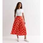 Petite Red Floral Wide Leg Crop Trousers