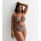 Curves Brown Leopard Print Moulded Long Triangle Bikini Top