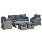 Outsunny 6pc Padded Rattan Wicker 3-Seat Sofa Recliner Footstool Table