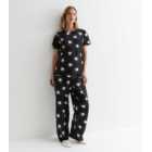 Maternity Black Heart Print Cotton Wide Leg Pyjama Set