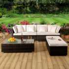 Brooklyn 6 Seater Brown Rattan Garden Sofa Set with Cover