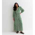 Gini London Green Abstract Print Long Sleeve Maxi Dress