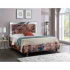 Eleganza Milena Mirrored Upholstered Bed Frame Printed Fabric King Brown