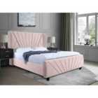 Eleganza Dailyn Upholstered Bed Frame Plush Velvet Fabric Double Pink