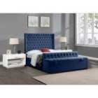 Eleganza Devlet Upholstered Bed Frame Plush Velvet Fabric Double Blue