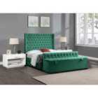 Eleganza Devlet Upholstered Bed Frame Plush Velvet Fabric Double Green