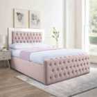Eleganza Royale Mirror Upholstered Bed Frame Plush Velvet Fabric King Pink